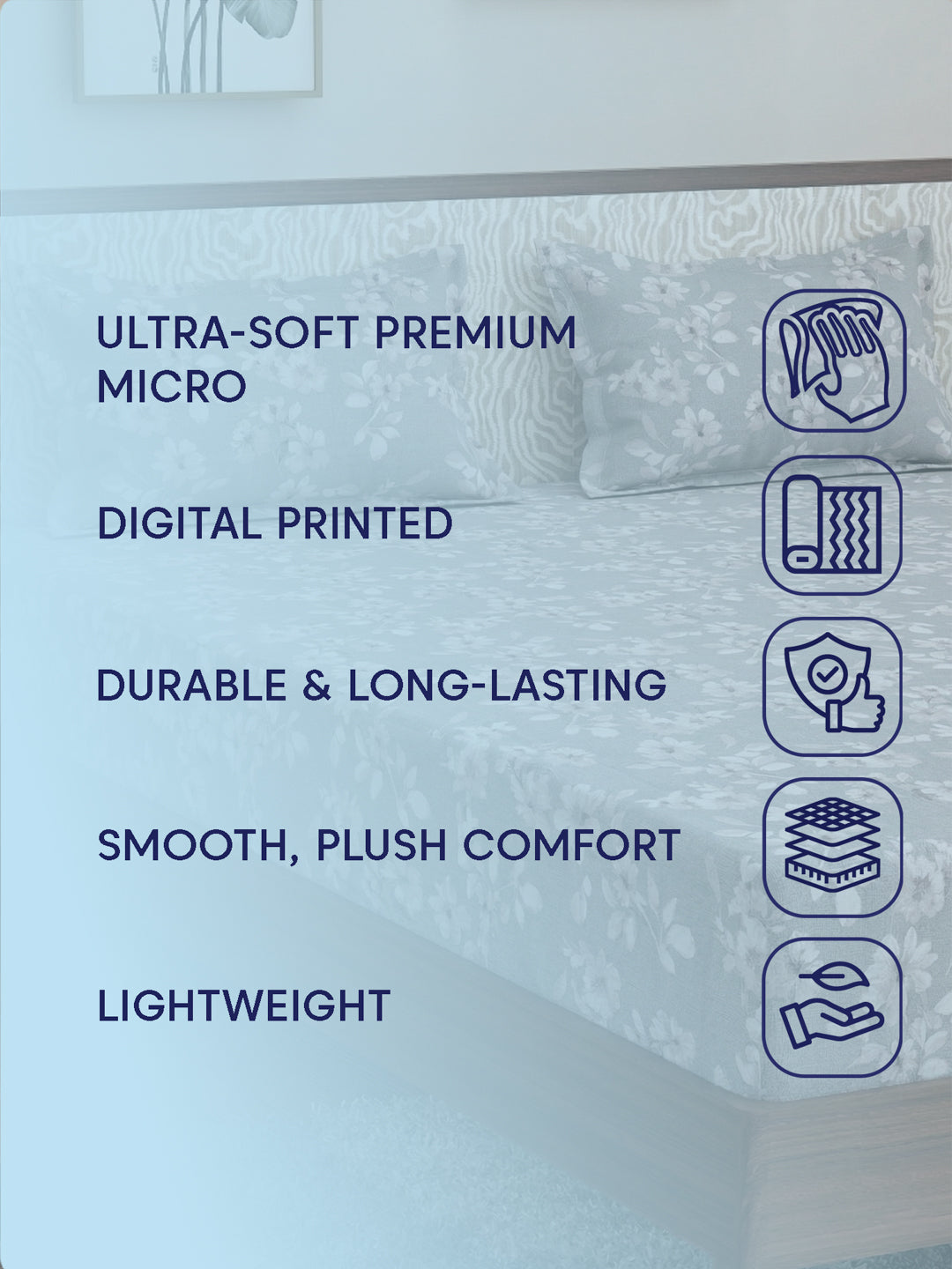 120 GSM Polyester King Size Bedsheet with 2 Pillow Covers Textura Jacquard Collection