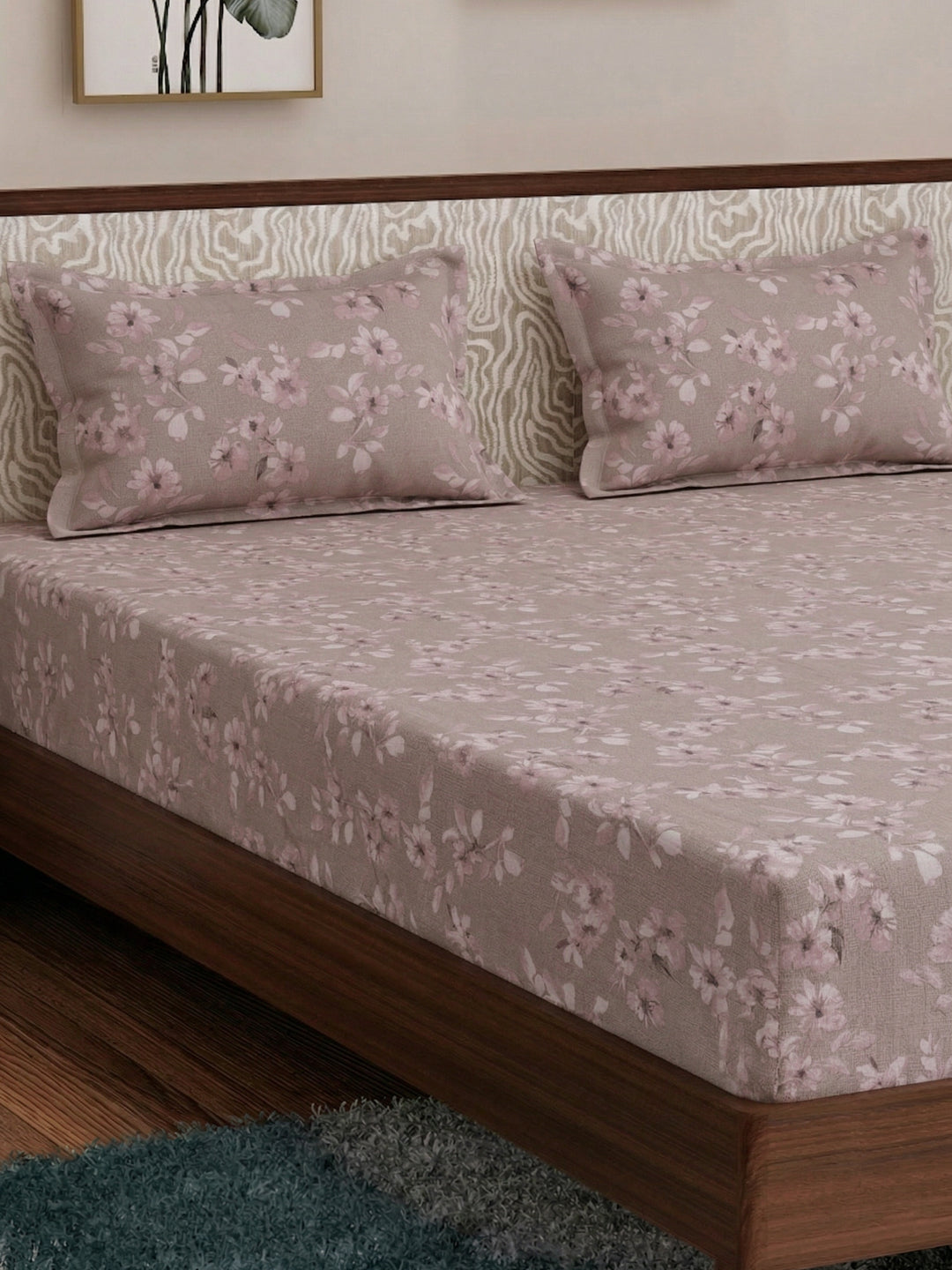 120 GSM Polyester King Size Bedsheet with 2 Pillow Covers Textura Jacquard Collection