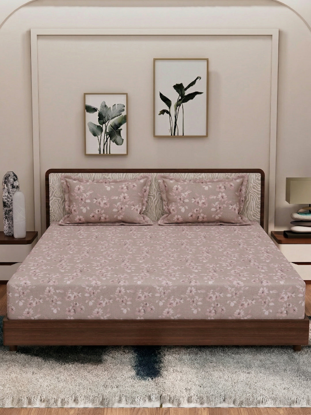 120 GSM Polyester King Size Bedsheet with 2 Pillow Covers Textura Jacquard Collection