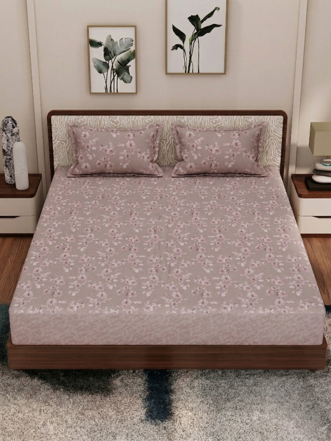120 GSM Polyester King Size Bedsheet with 2 Pillow Covers Textura Jacquard Collection