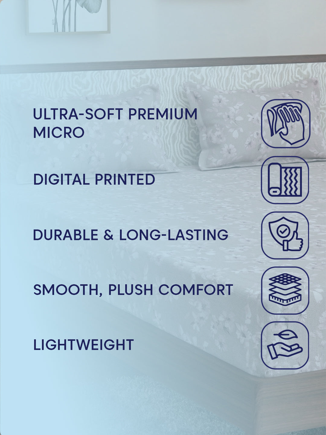 120 GSM Polyester King Size Bedsheet with 2 Pillow Covers Textura Jacquard Collection