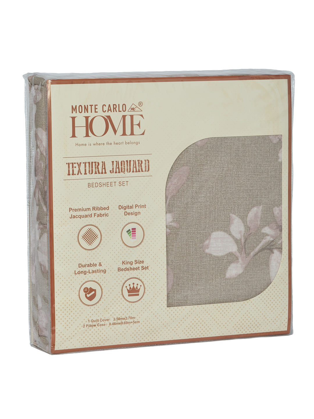 120 GSM Polyester King Size Bedsheet with 2 Pillow Covers Textura Jacquard Collection