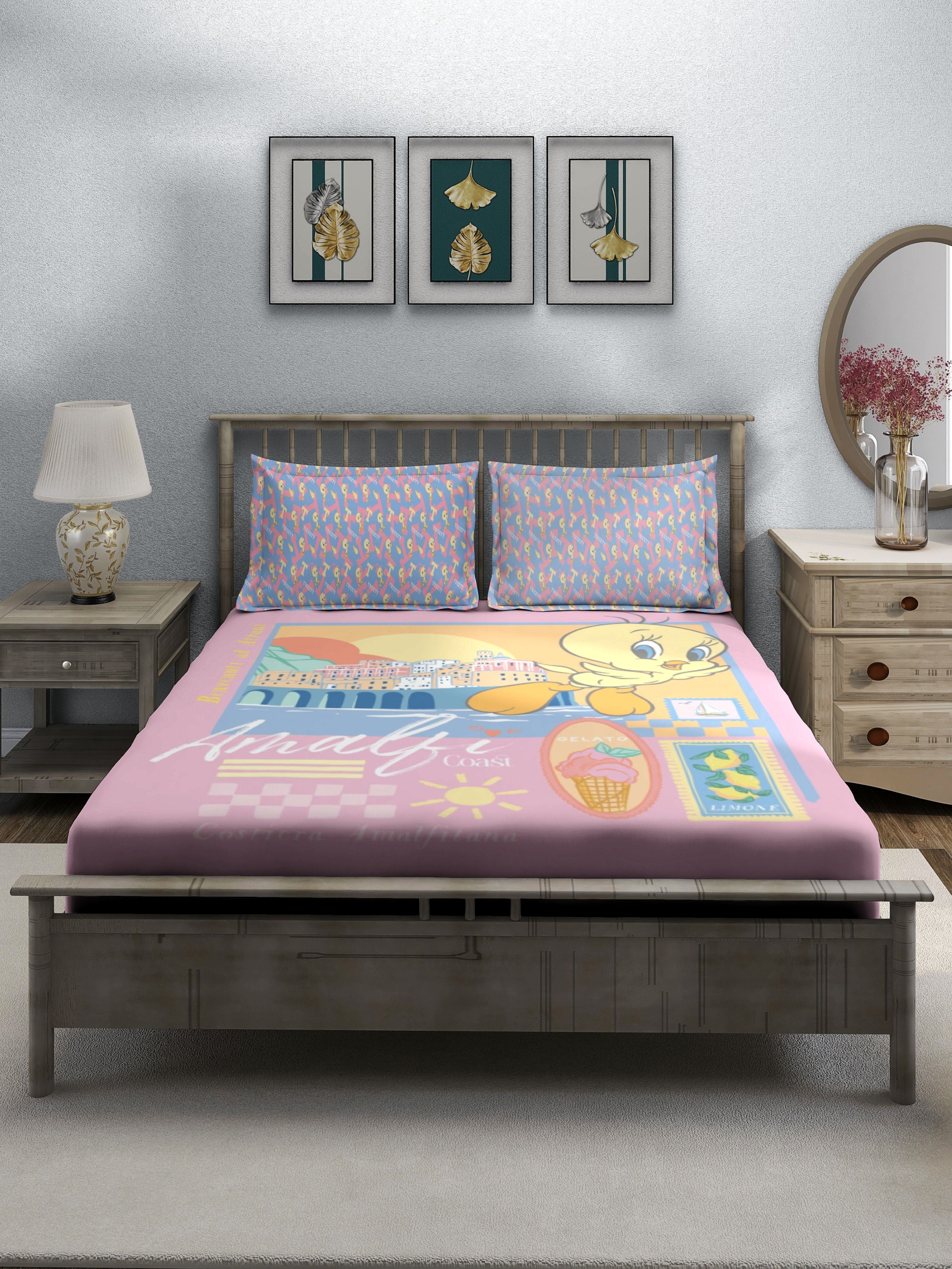 Monte Carlo TOONX Cartoon Printed 110 GSM King Size Bedsheet with 2 Pillow Covers
