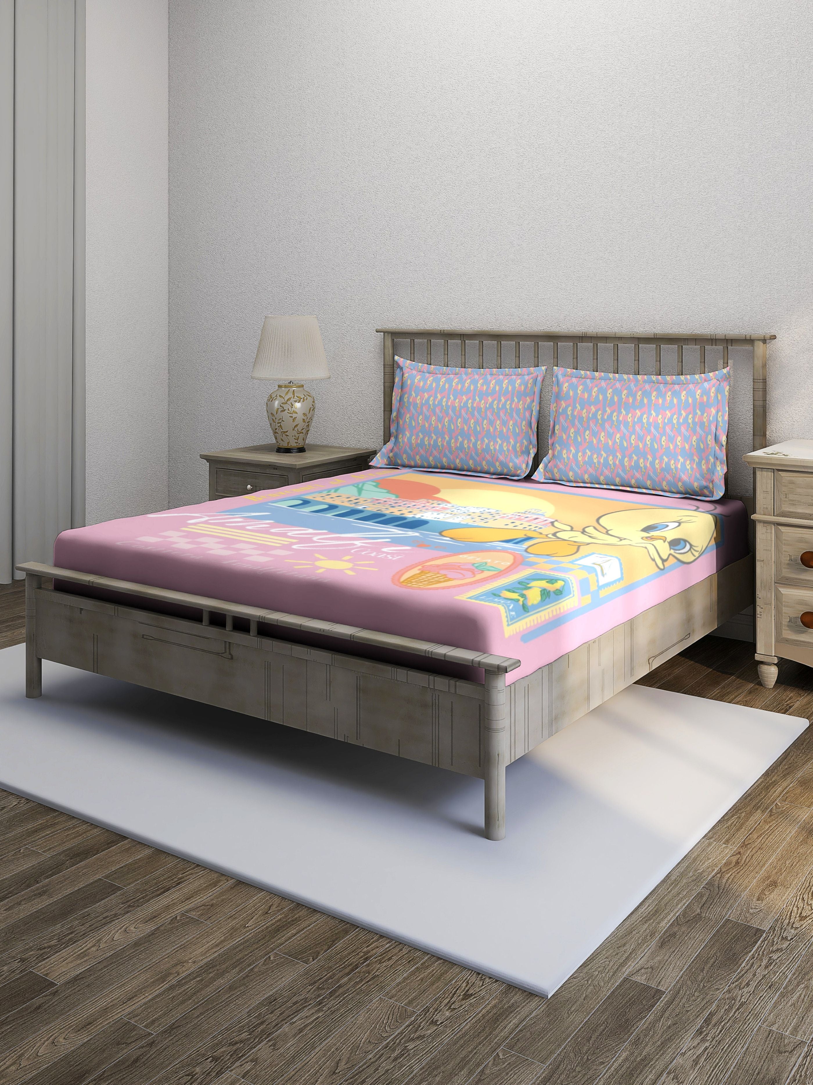 Monte Carlo TOONX Cartoon Printed 110 GSM King Size Bedsheet with 2 Pillow Covers
