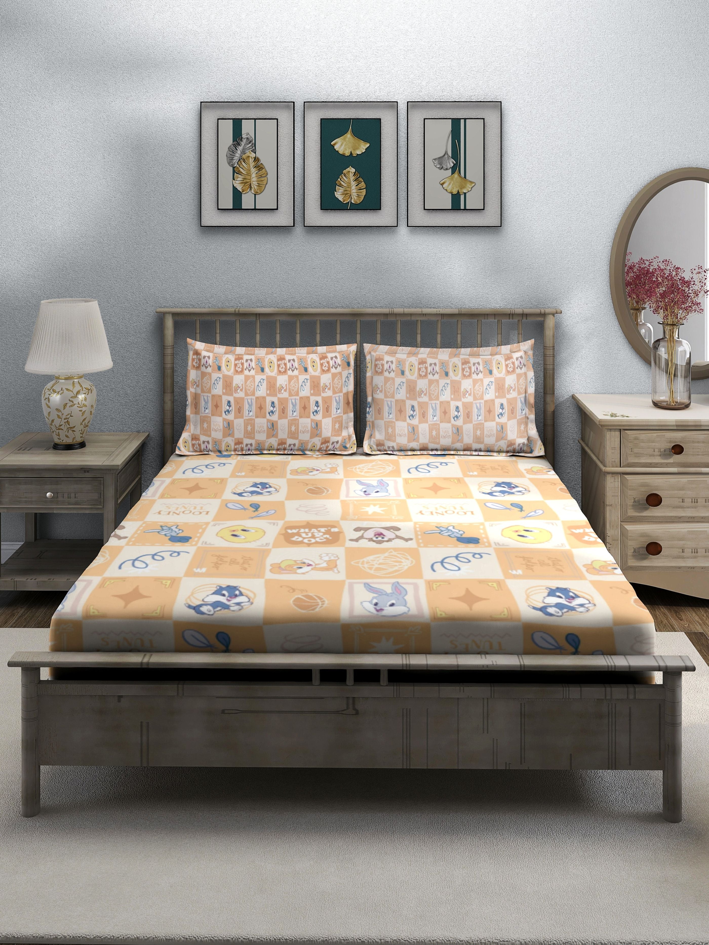 Monte Carlo TOONX Cartoon Printed 110 GSM King Size Bedsheet with 2 Pillow Covers