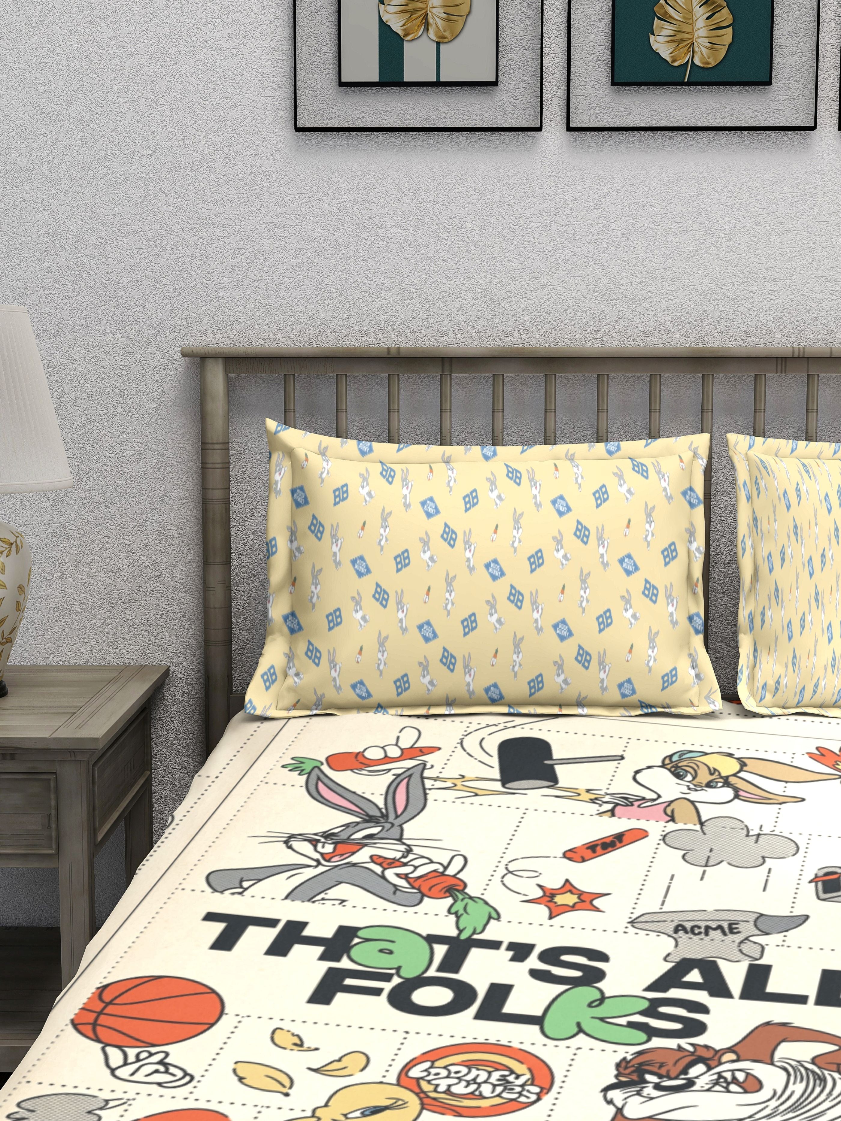 Monte Carlo TOONX Cartoon Printed 110 GSM King Size Bedsheet with 2 Pillow Covers