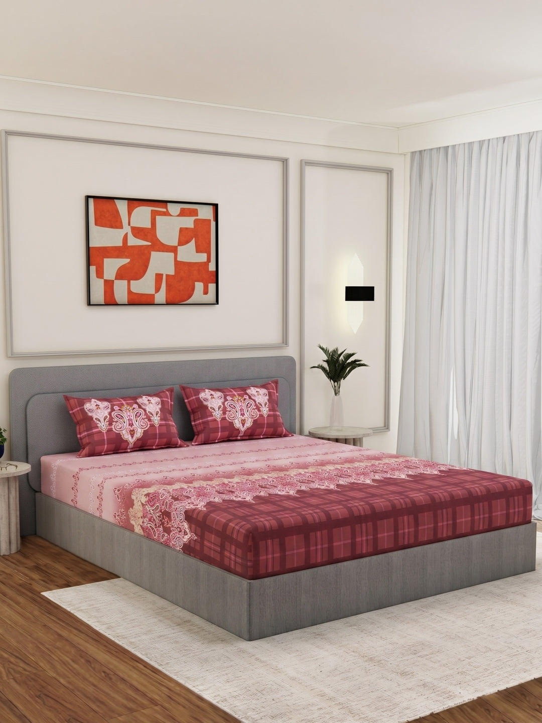 144 TC Pure Cotton King Size Bedsheet with 2 Pillow Covers Tradition Collection
