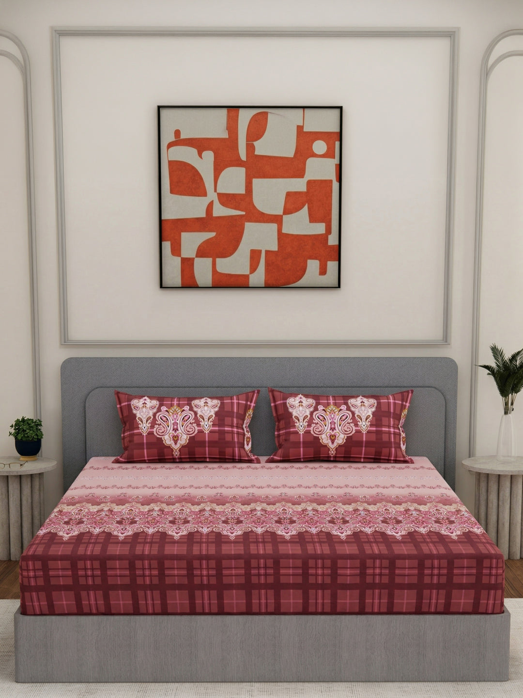 144 TC Pure Cotton King Size Bedsheet with 2 Pillow Covers Tradition Collection