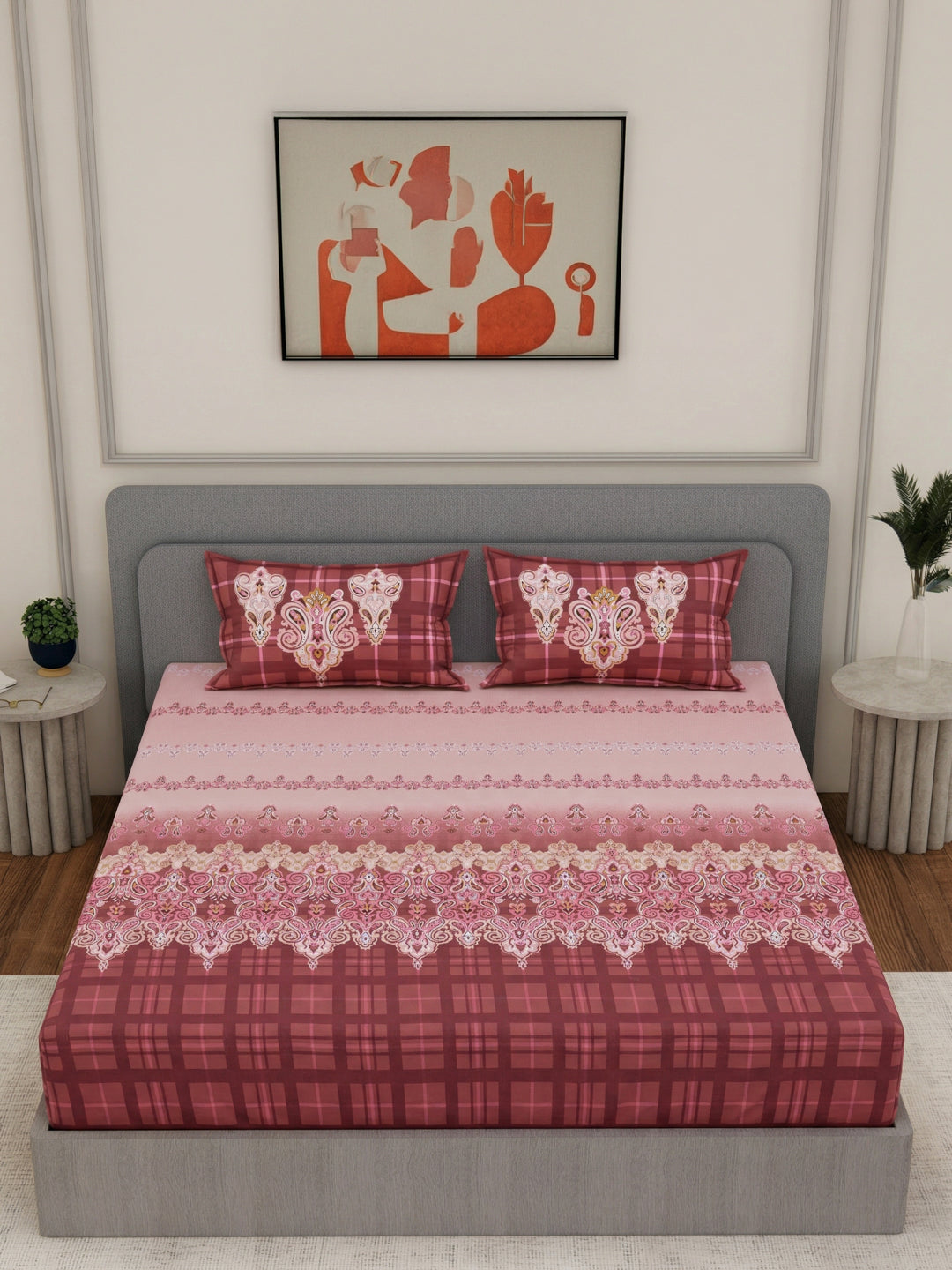 144 TC Pure Cotton King Size Bedsheet with 2 Pillow Covers Tradition Collection