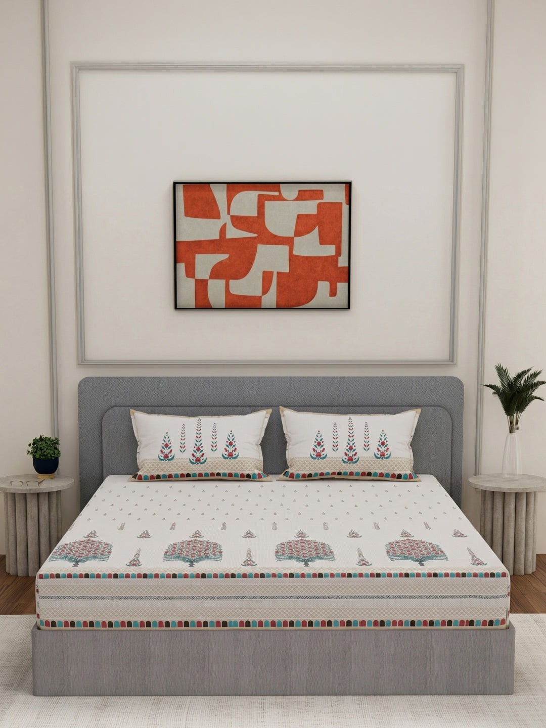 144 TC Pure Cotton King Size Bedsheet with 2 Pillow Covers Tradition Collection