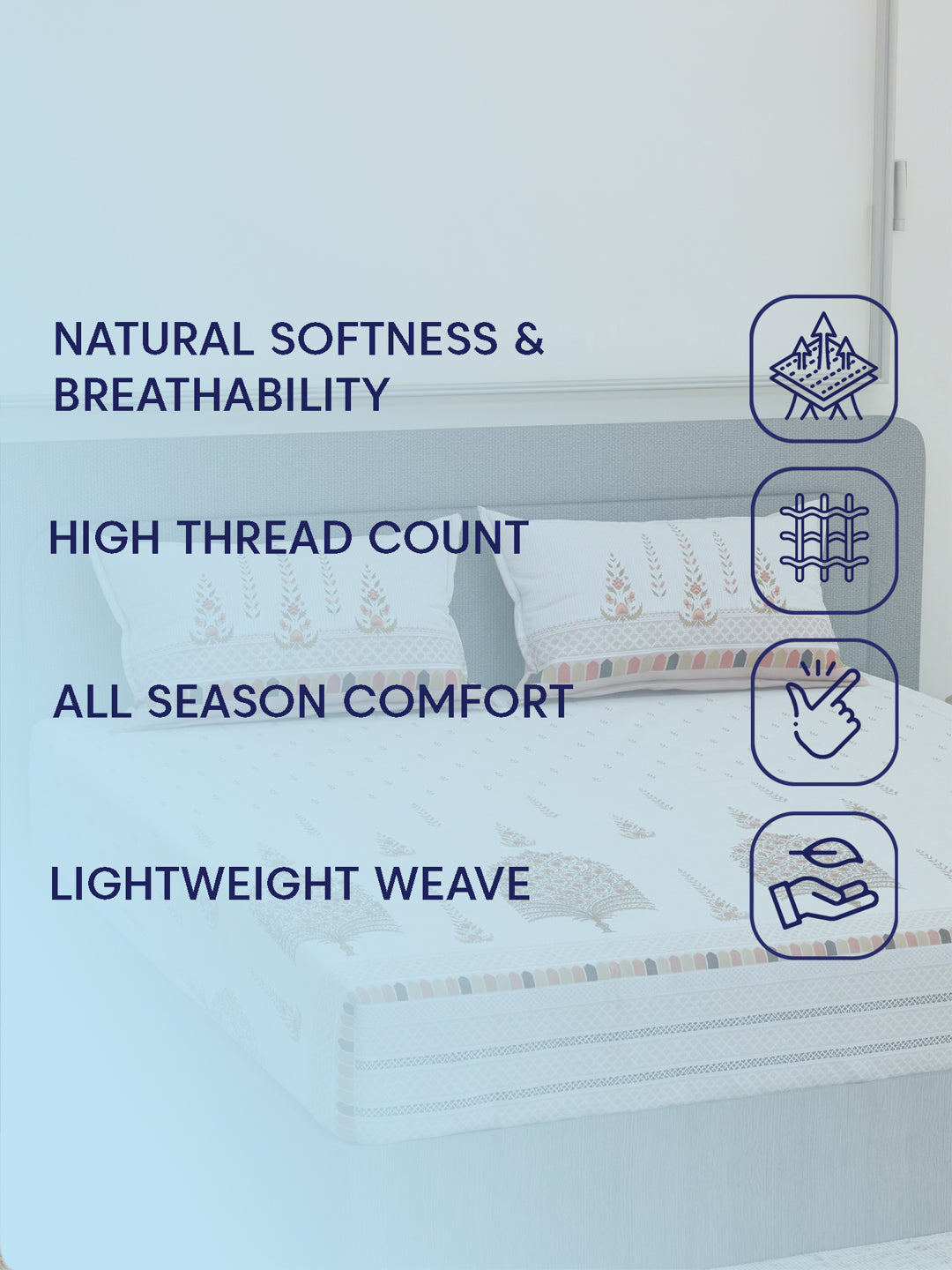 144 TC Pure Cotton King Size Bedsheet with 2 Pillow Covers Tradition Collection