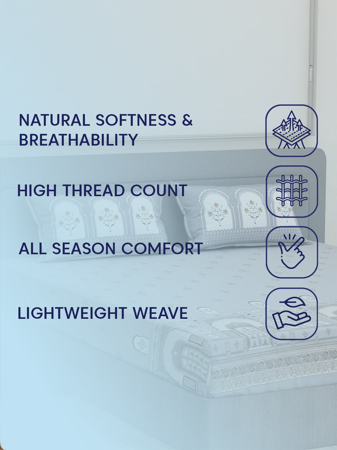 144 TC Pure Cotton King Size Bedsheet with 2 Pillow Covers Tradition Collection