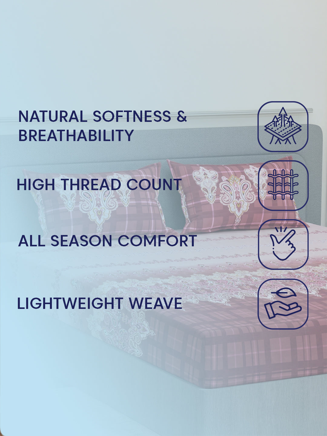 144 TC Pure Cotton King Size Bedsheet with 2 Pillow Covers Tradition Collection