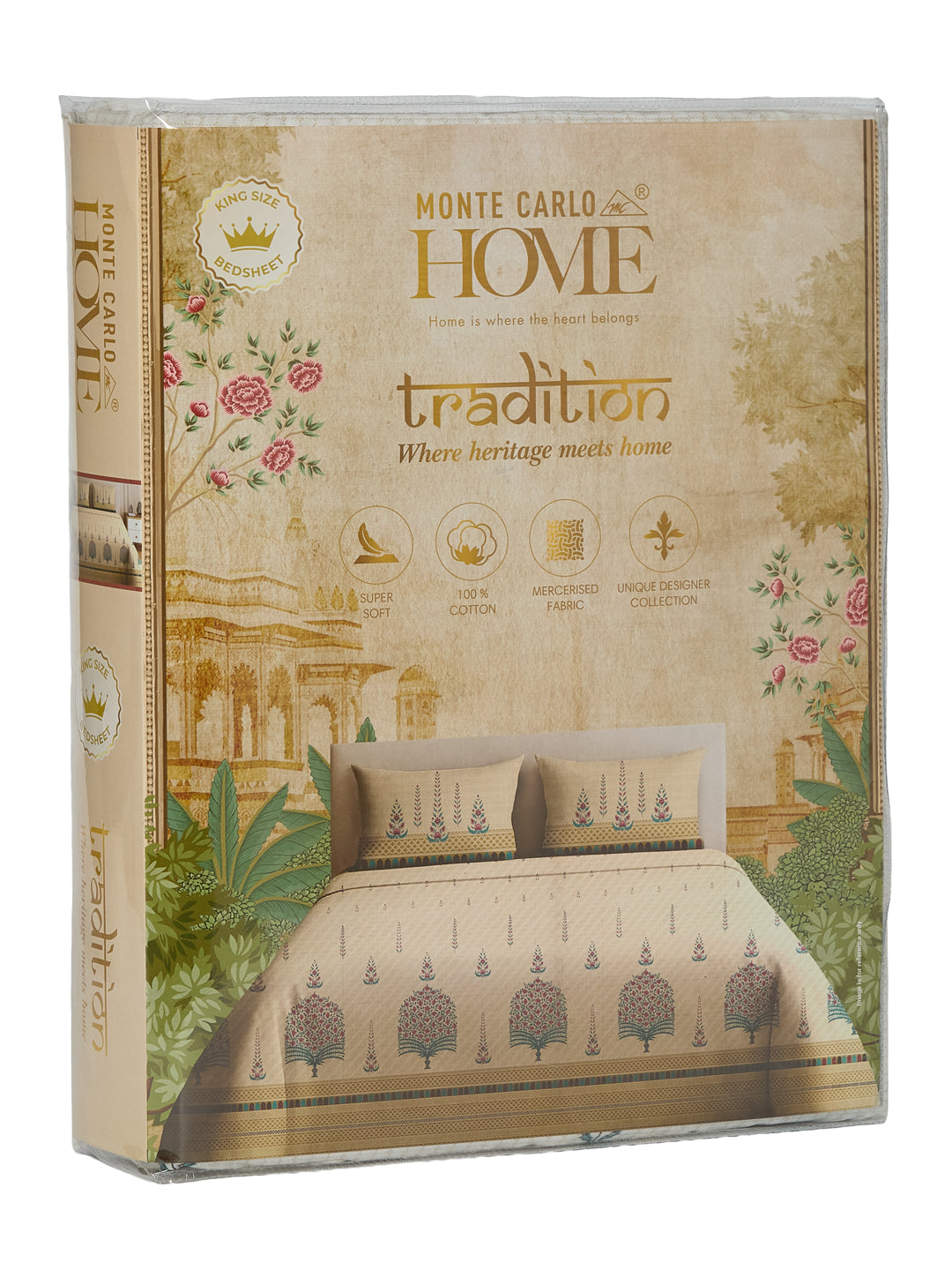 144 TC Pure Cotton King Size Bedsheet with 2 Pillow Covers Tradition Collection