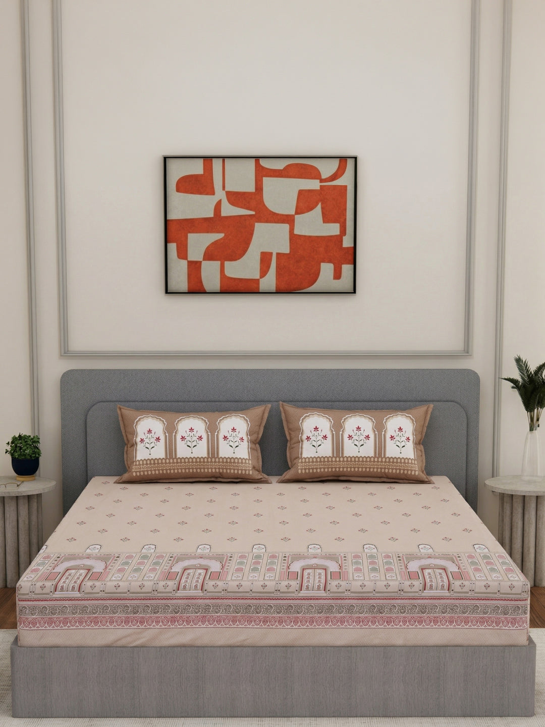 144 TC Pure Cotton King Size Bedsheet with 2 Pillow Covers Tradition Collection