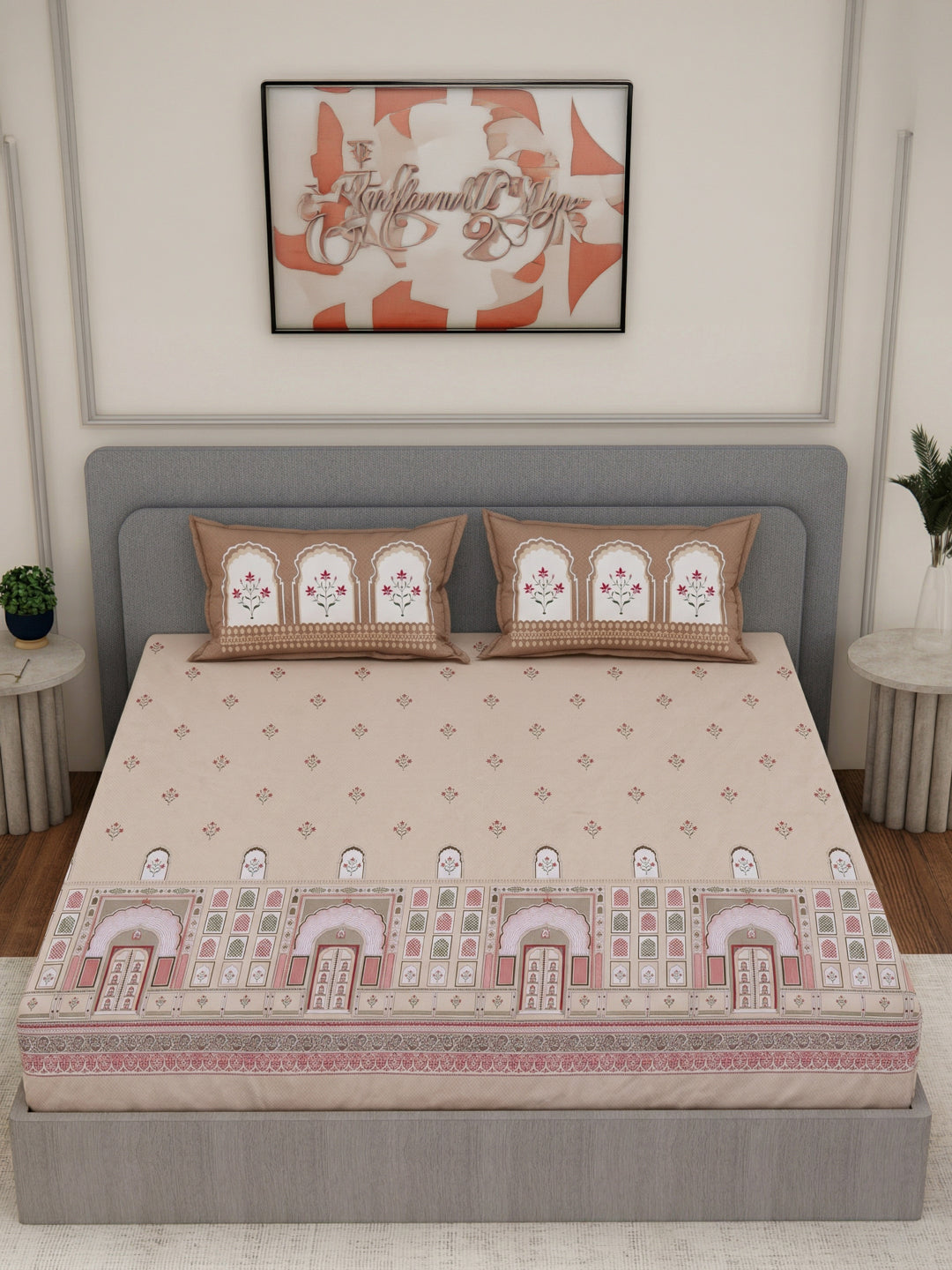144 TC Pure Cotton King Size Bedsheet with 2 Pillow Covers Tradition Collection