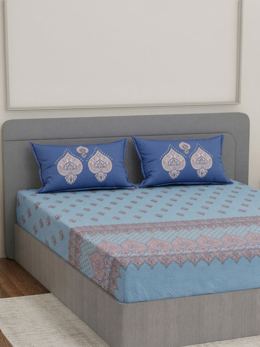 144 TC Pure Cotton King Size Bedsheet with 2 Pillow Covers Tradition Collection