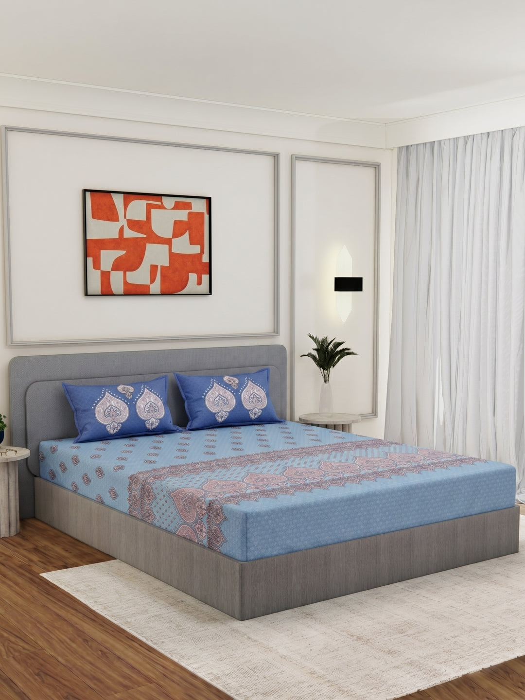 144 TC Pure Cotton King Size Bedsheet with 2 Pillow Covers Tradition Collection