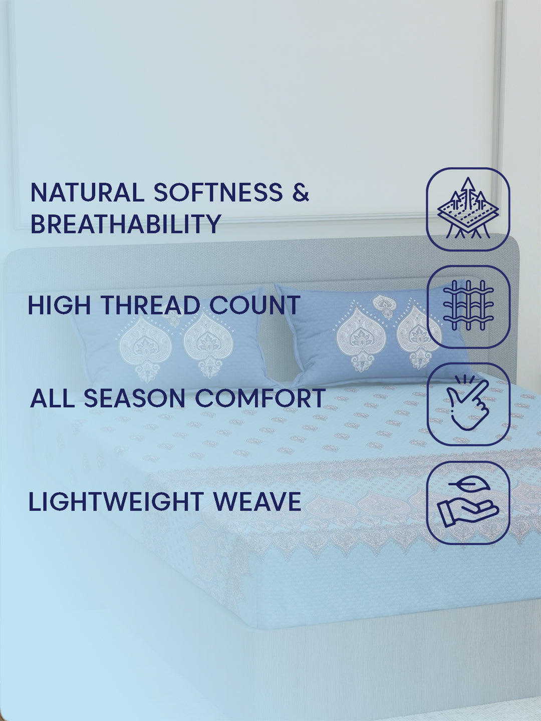 144 TC Pure Cotton King Size Bedsheet with 2 Pillow Covers Tradition Collection