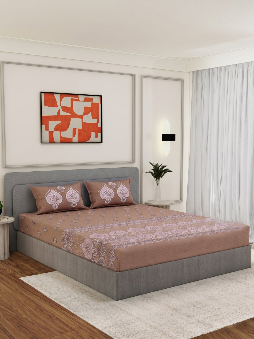 144 TC Pure Cotton King Size Bedsheet with 2 Pillow Covers Tradition Collection