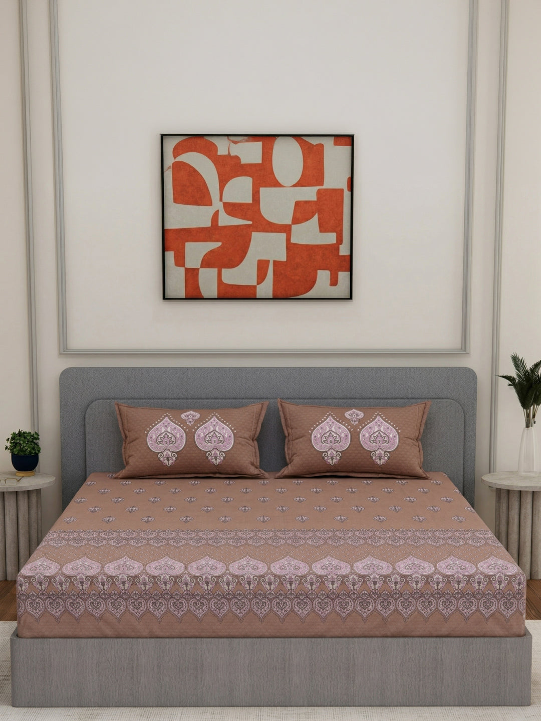 144 TC Pure Cotton King Size Bedsheet with 2 Pillow Covers Tradition Collection