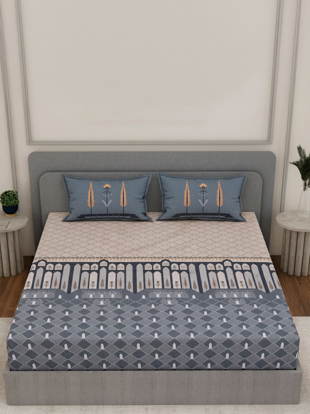 144 TC Pure Cotton King Size Bedsheet with 2 Pillow Covers Tradition Collection