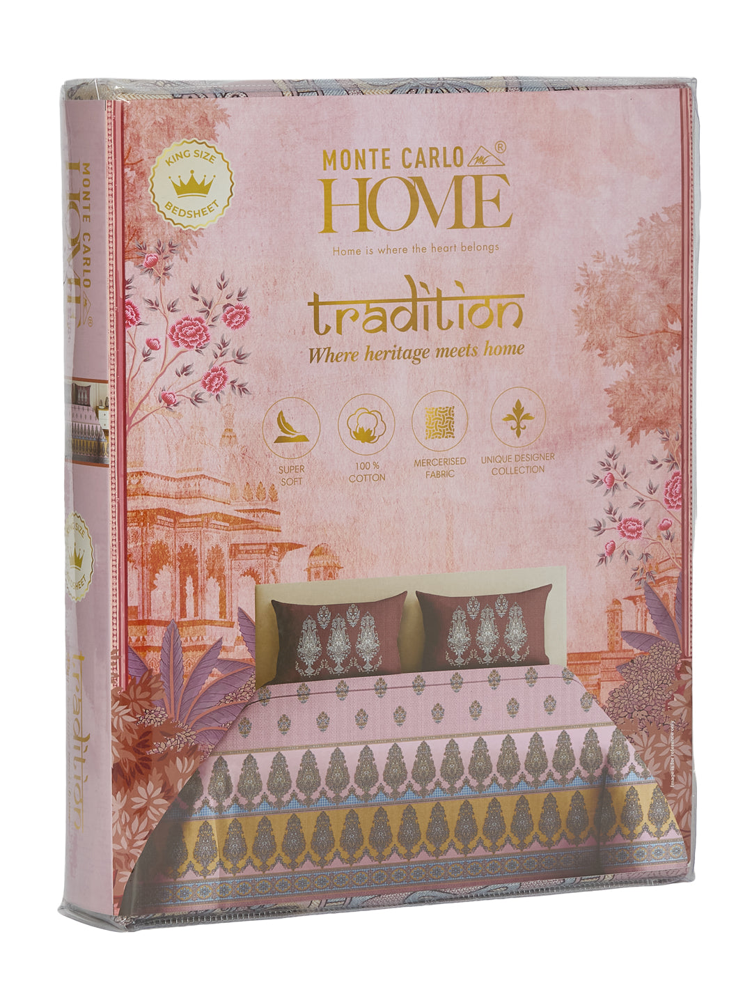 144 TC Pure Cotton King Size Bedsheet with 2 Pillow Covers Tradition Collection
