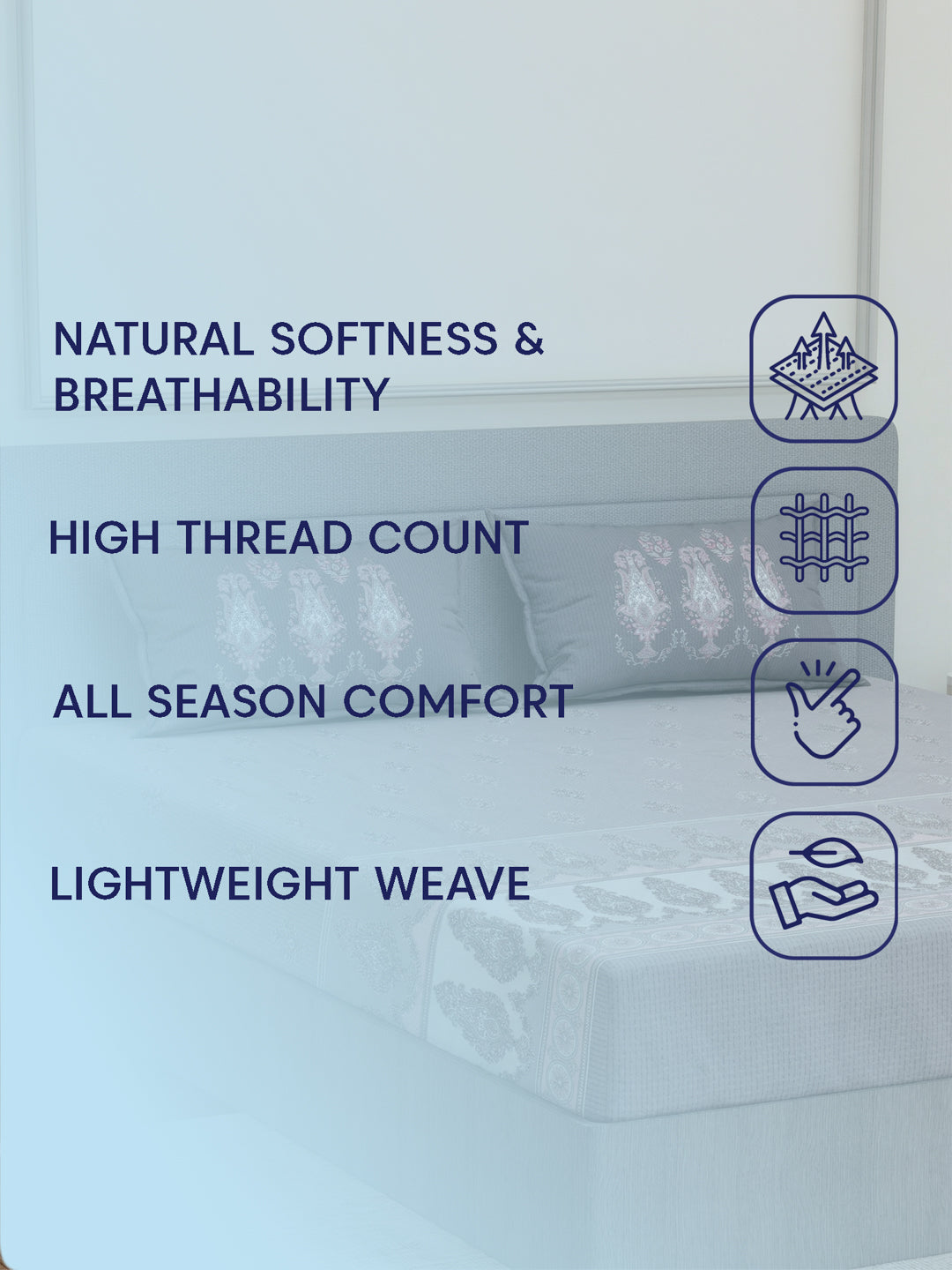 144 TC Pure Cotton King Size Bedsheet with 2 Pillow Covers Tradition Collection