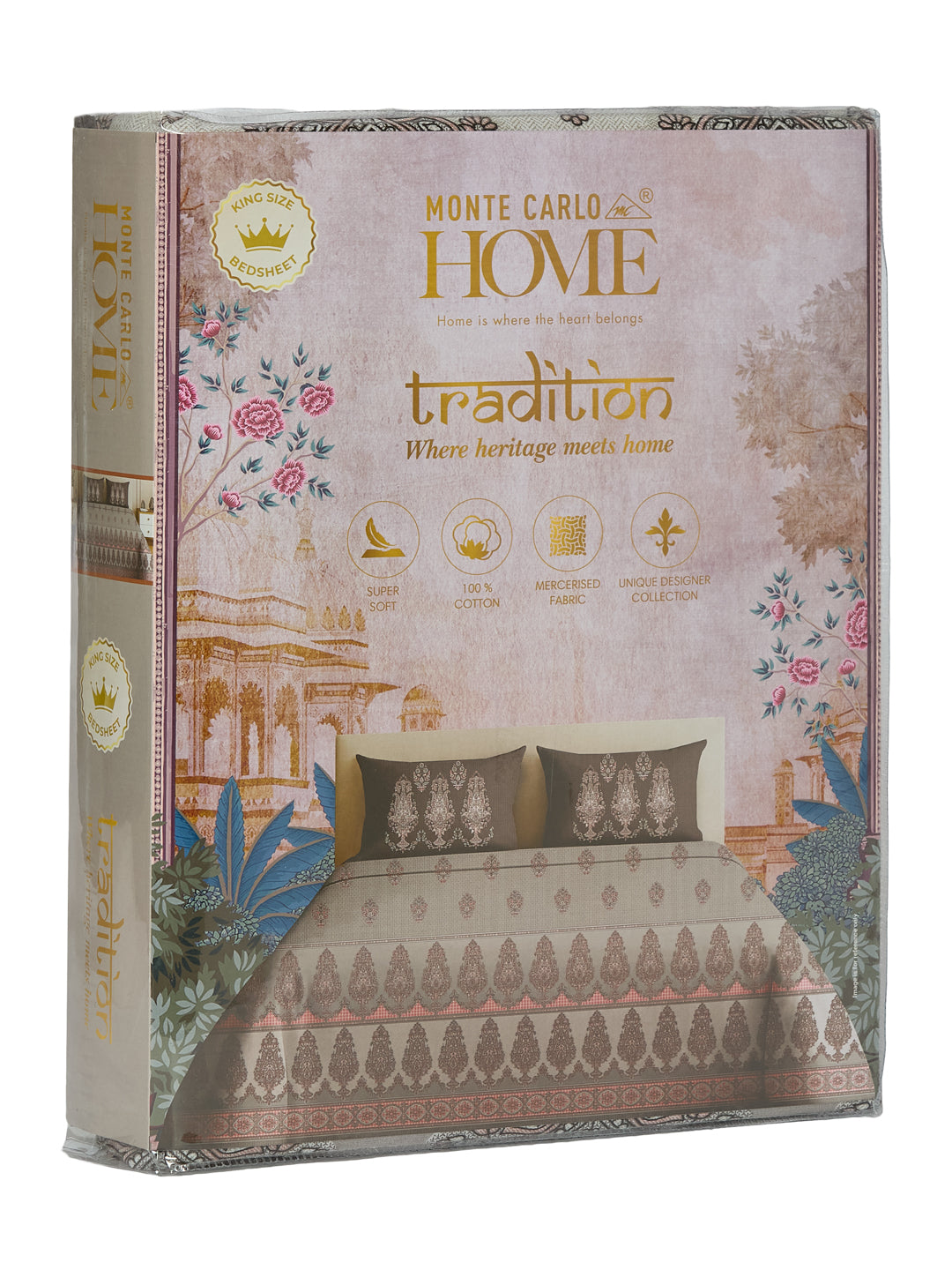 144 TC Pure Cotton King Size Bedsheet with 2 Pillow Covers Tradition Collection