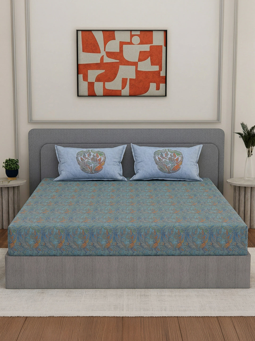 Premium 200 TC Pure Cotton King Size Bedsheet with 2 Pillow Covers Classique Unique Collection