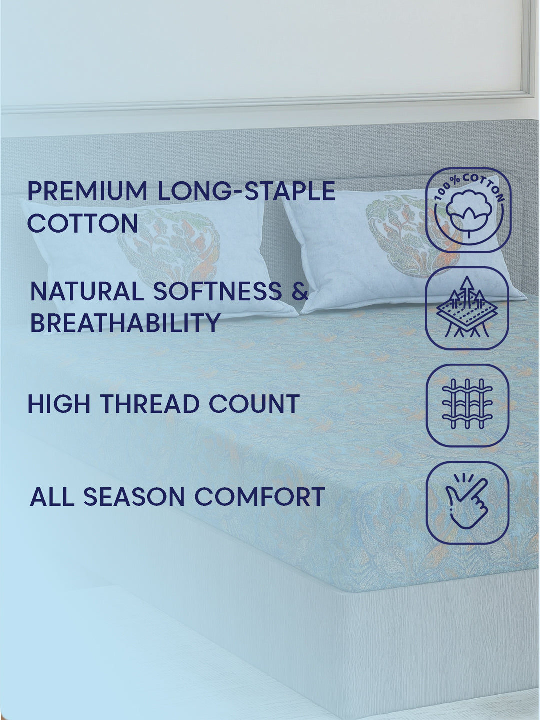 Premium 200 TC Pure Cotton King Size Bedsheet with 2 Pillow Covers Classique Unique Collection
