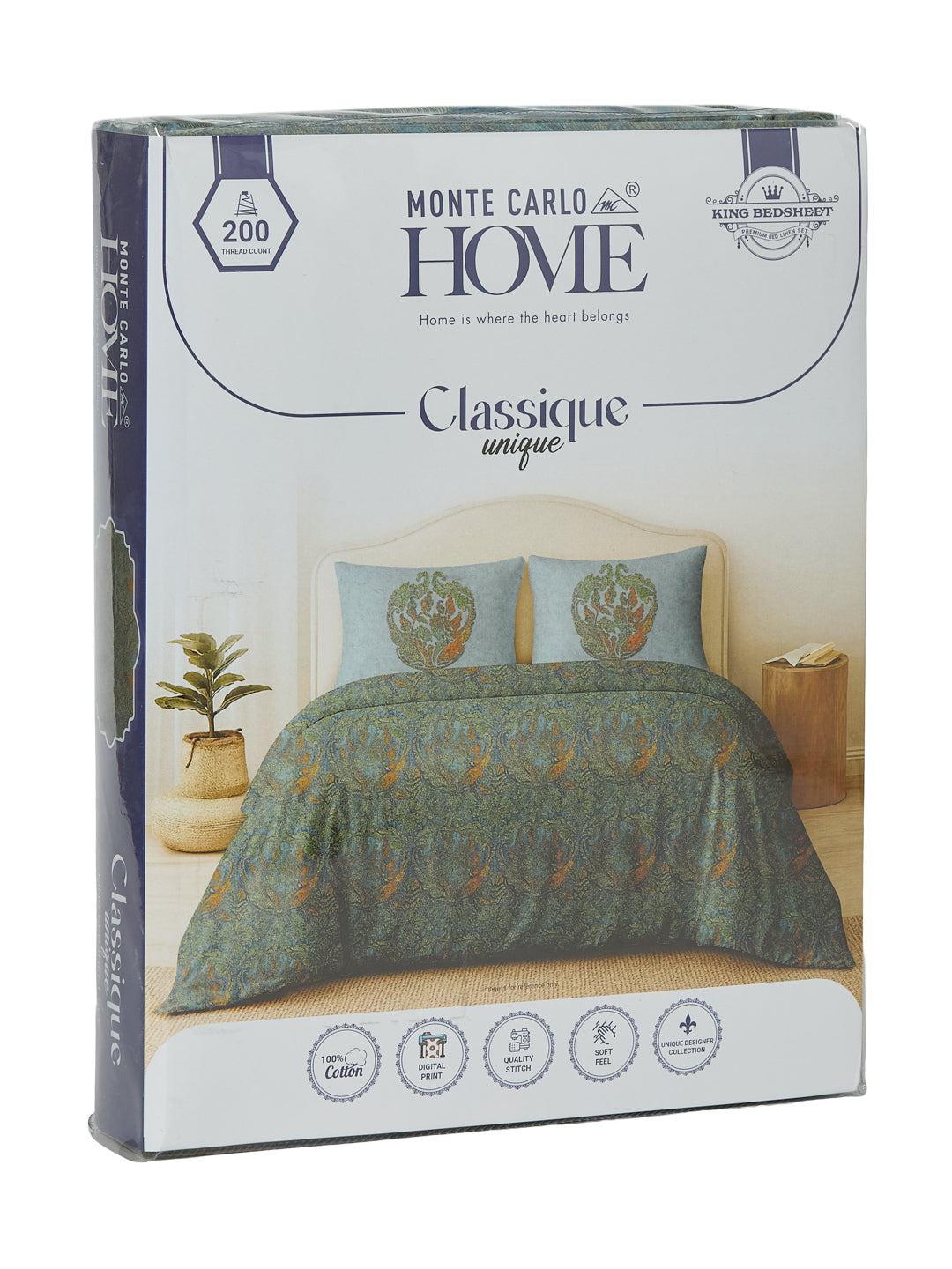 Premium 200 TC Pure Cotton King Size Bedsheet with 2 Pillow Covers Classique Unique Collection