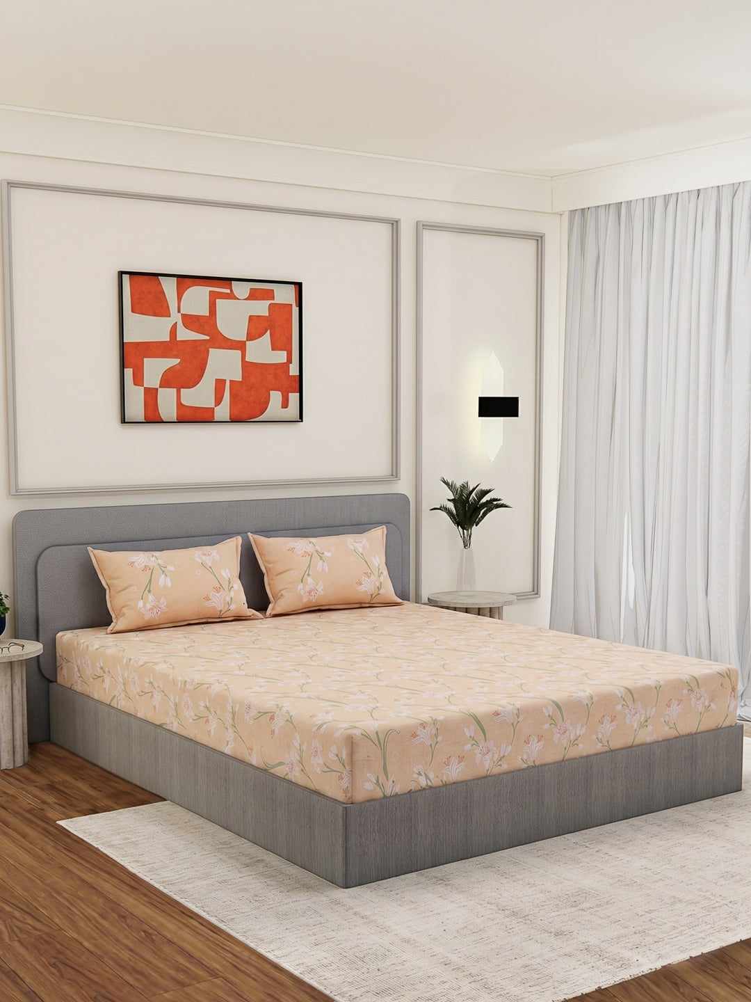 Premium 200 TC Pure Cotton King Size Bedsheet with 2 Pillow Covers Classique Unique Collection