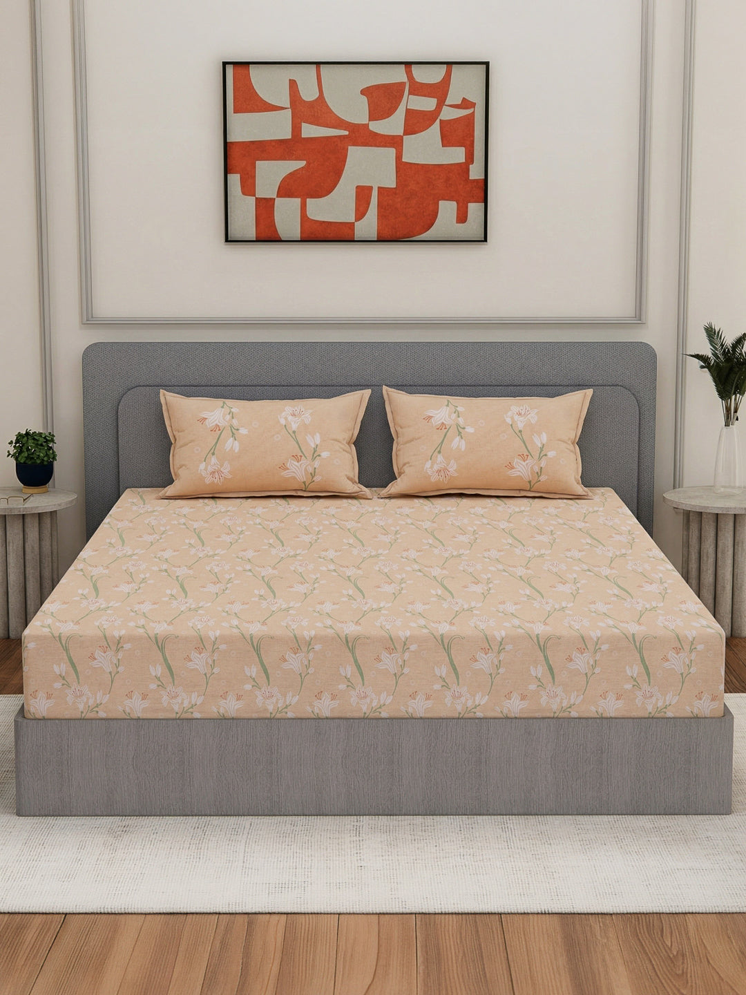 Premium 200 TC Pure Cotton King Size Bedsheet with 2 Pillow Covers Classique Unique Collection