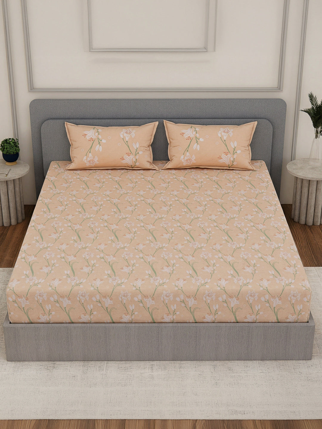 Premium 200 TC Pure Cotton King Size Bedsheet with 2 Pillow Covers Classique Unique Collection