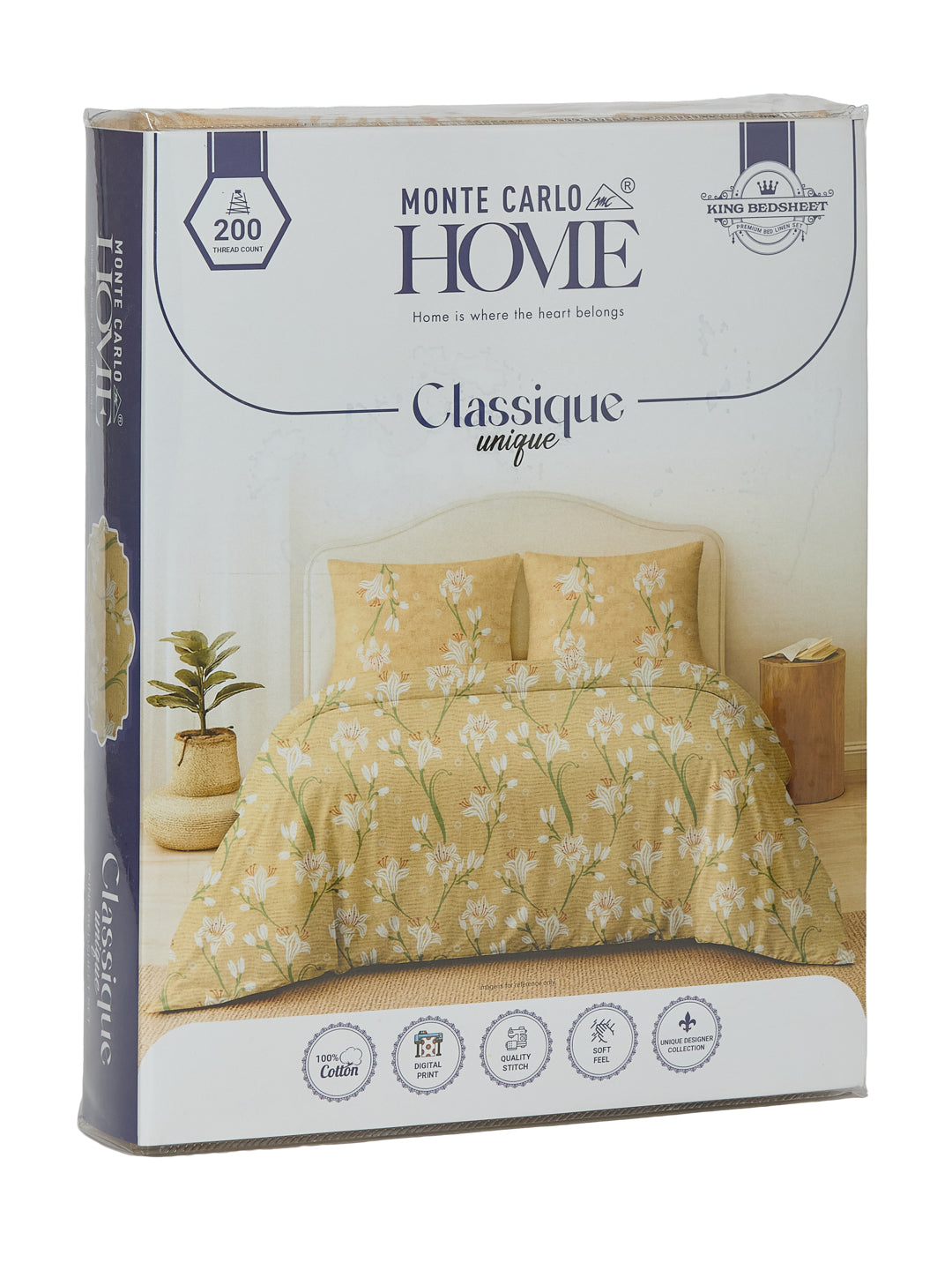 Premium 200 TC Pure Cotton King Size Bedsheet with 2 Pillow Covers Classique Unique Collection