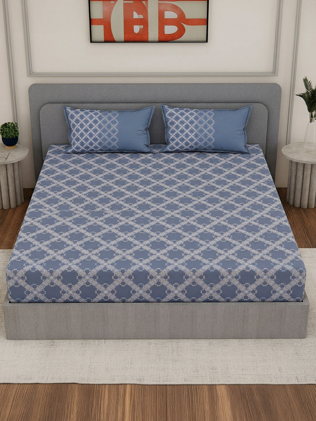 Premium 200 TC Pure Cotton King Size Bedsheet with 2 Pillow Covers Classique Unique Collection