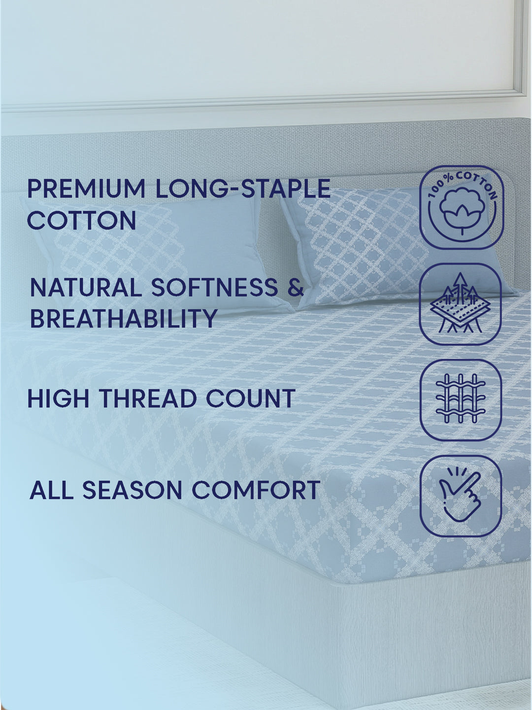Premium 200 TC Pure Cotton King Size Bedsheet with 2 Pillow Covers Classique Unique Collection