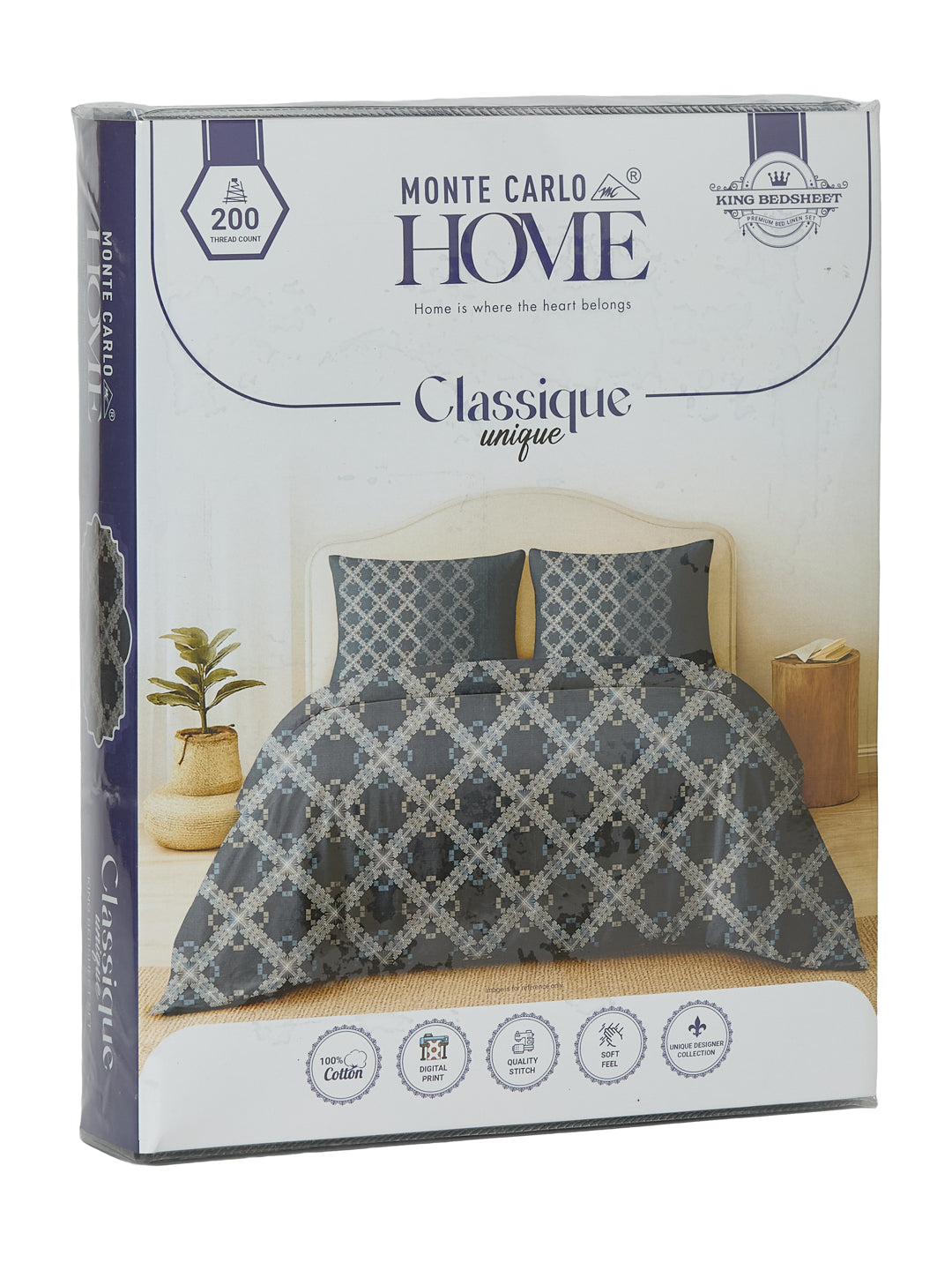 Premium 200 TC Pure Cotton King Size Bedsheet with 2 Pillow Covers Classique Unique Collection