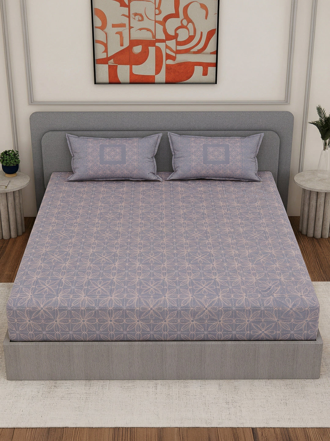 Premium 200 TC Pure Cotton King Size Bedsheet with 2 Pillow Covers Classique Unique Collection