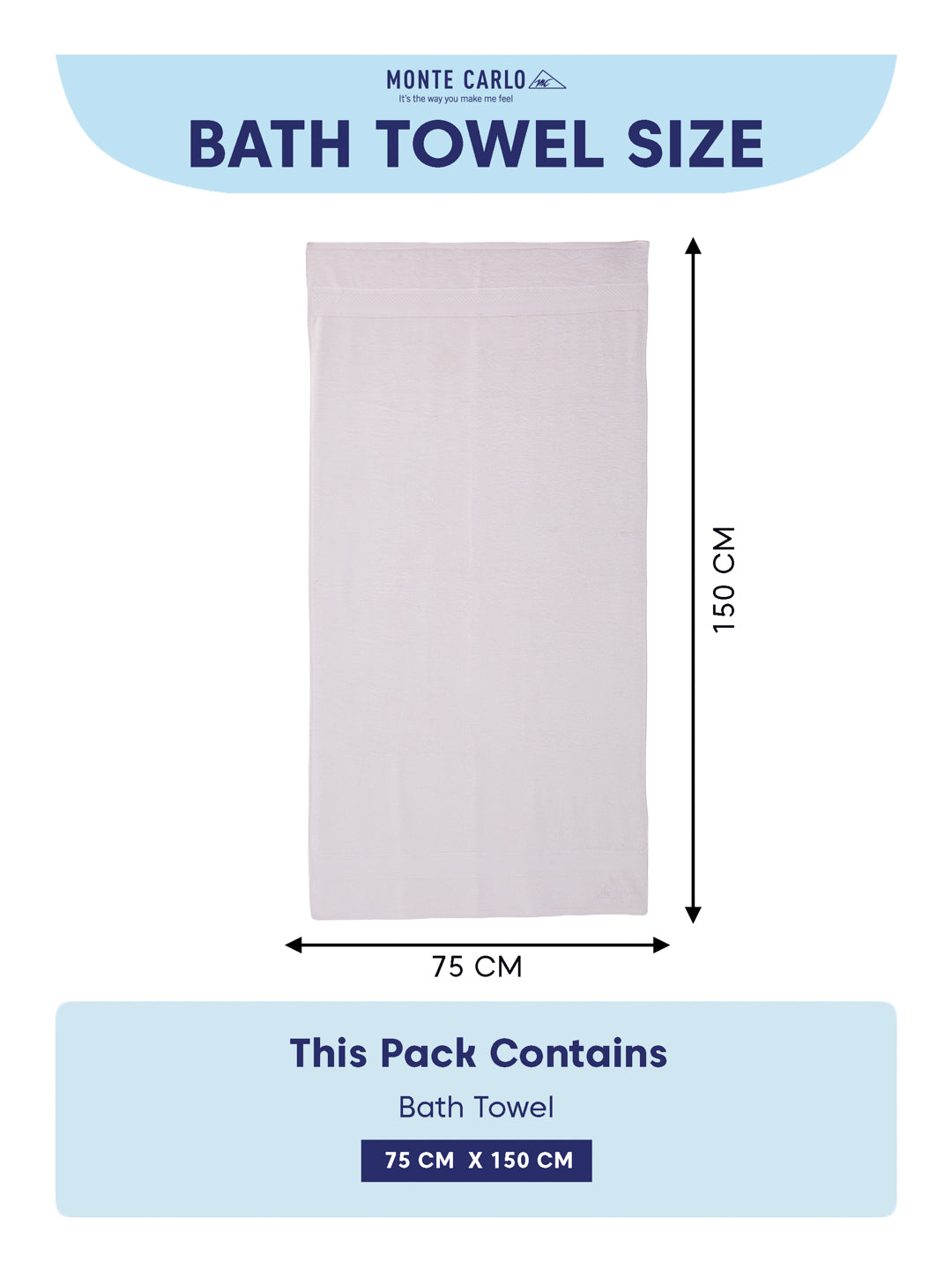 Premium White 100% Cotton Solid 525 GSM Bath Towel Amber 1 Pc Pvc Pack