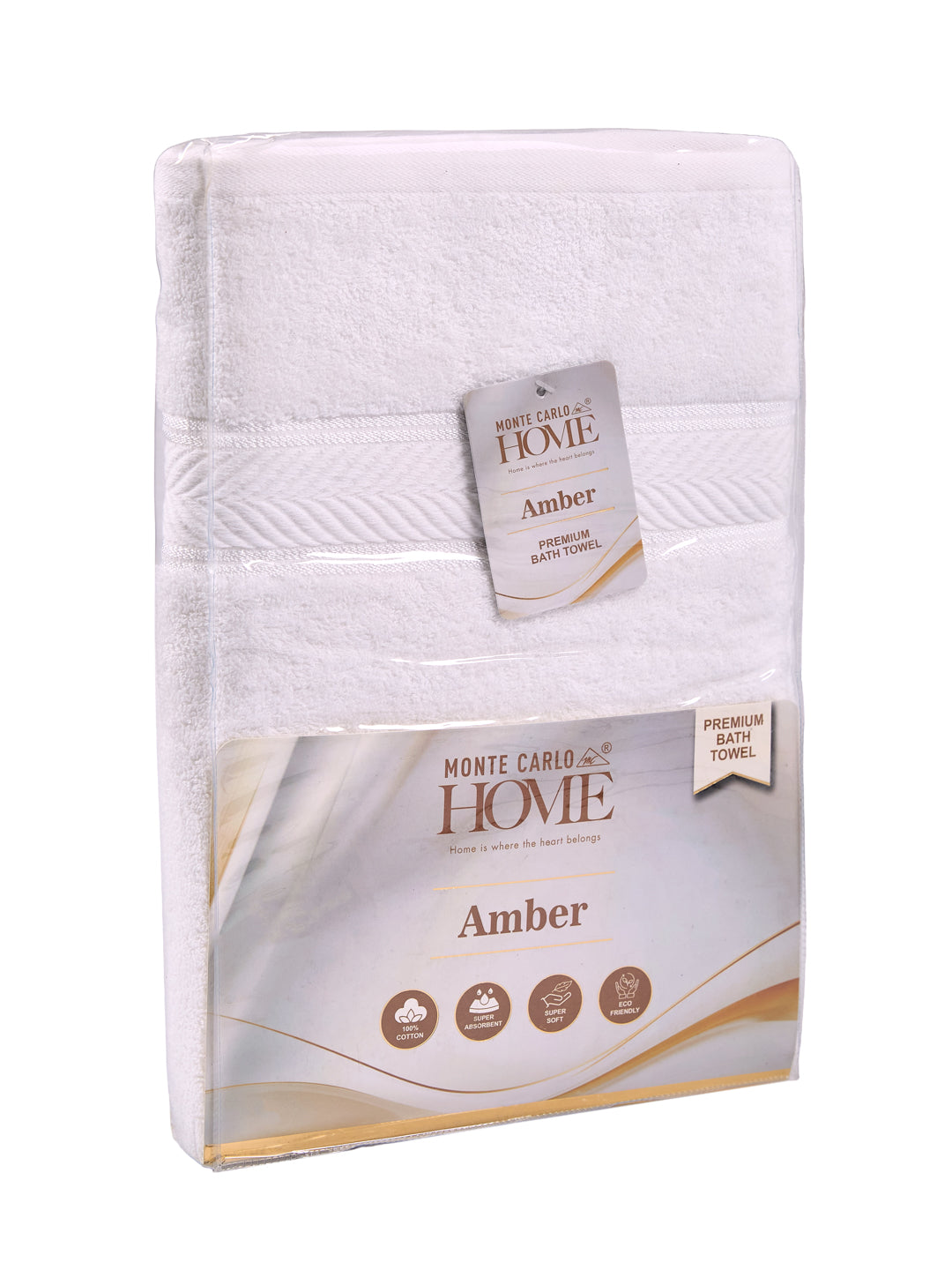 Premium White 100% Cotton Solid 525 GSM Bath Towel Amber 1 Pc Pvc Pack