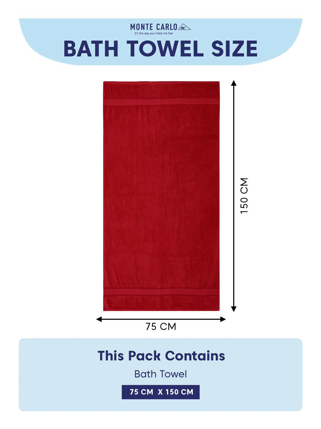 Premium Red 100% Cotton Solid 525 GSM Bath Towel Amber 1 Pc Pvc Pack