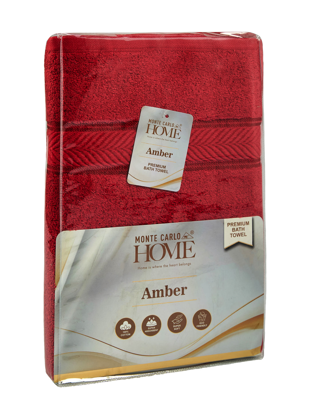 Premium Red 100% Cotton Solid 525 GSM Bath Towel Amber 1 Pc Pvc Pack