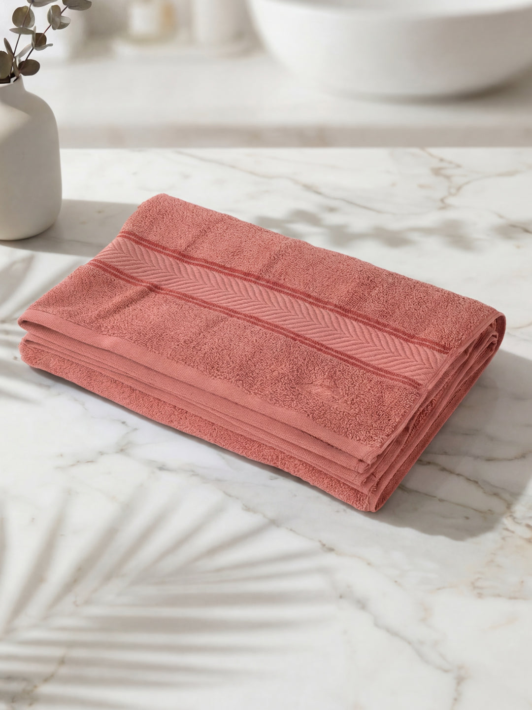 Premium Peach Pink 100% Cotton Solid 525 GSM Bath Towel Amber 1 Pc Pvc Pack