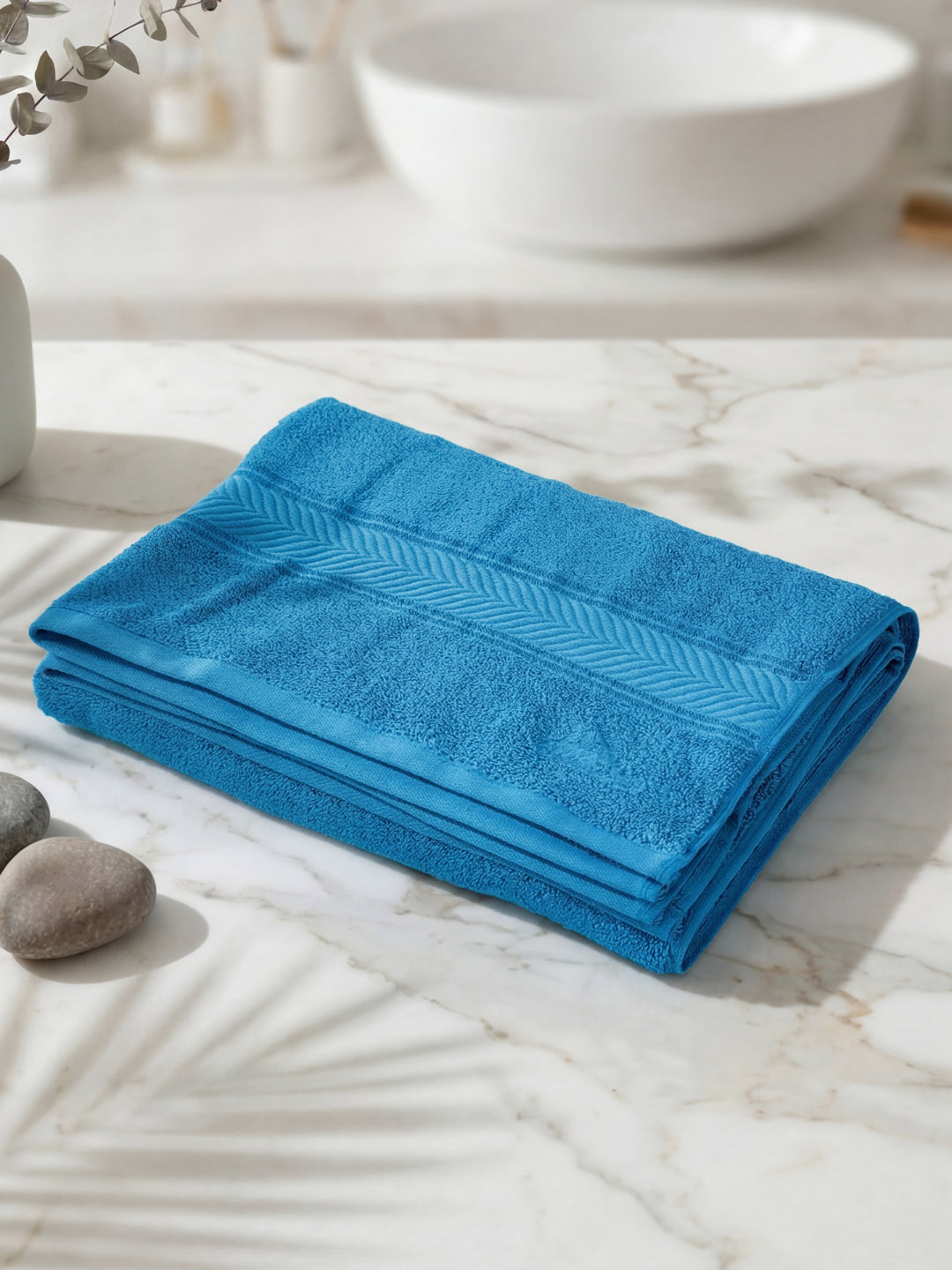 Premium Vivid Blue 100% Cotton Solid 525 GSM Bath Towel Amber 1 Pc Pvc Pack