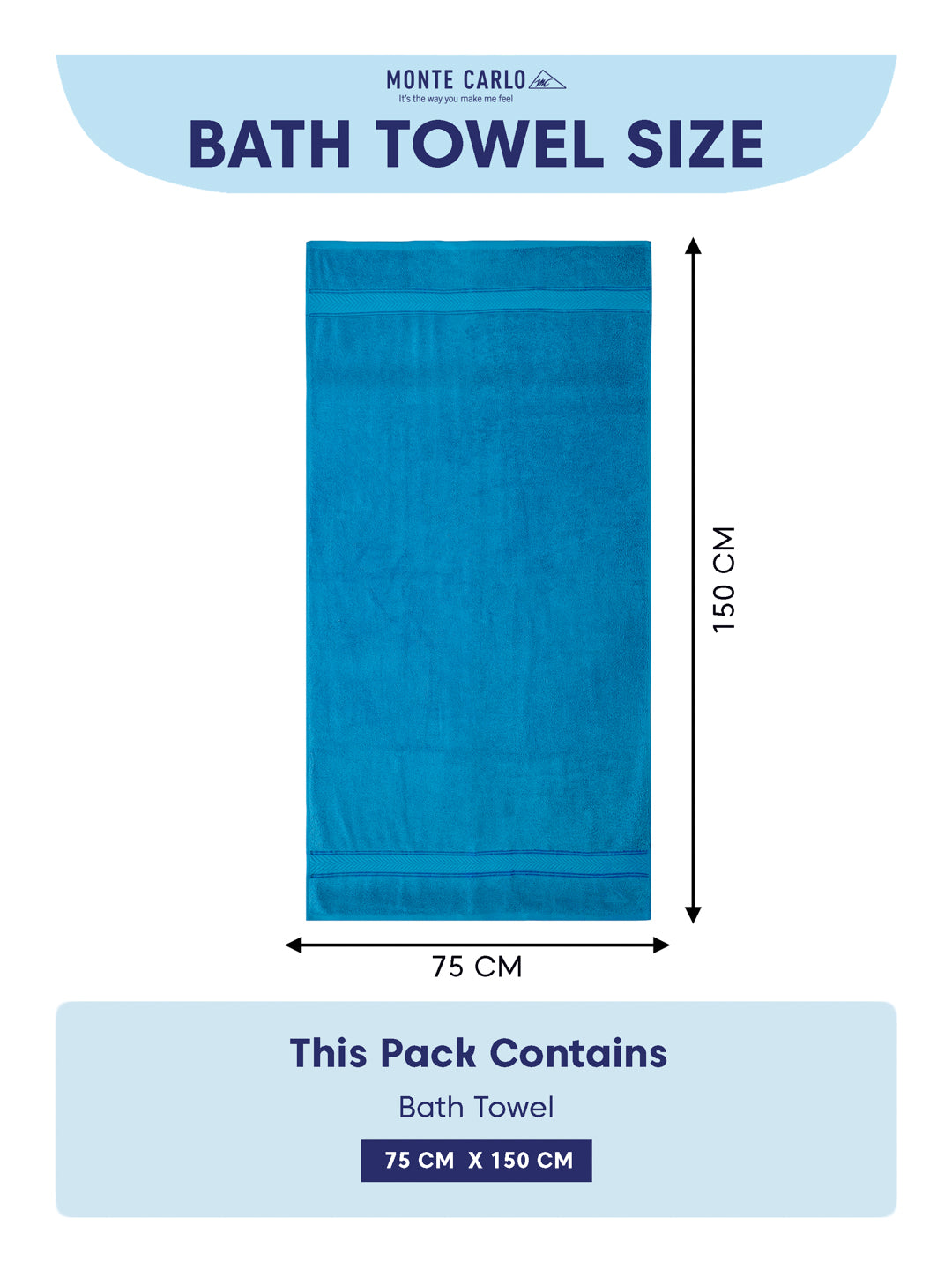 Premium Vivid Blue 100% Cotton Solid 525 GSM Bath Towel Amber 1 Pc Pvc Pack