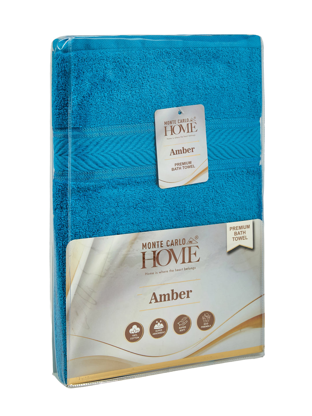 Premium Vivid Blue 100% Cotton Solid 525 GSM Bath Towel Amber 1 Pc Pvc Pack