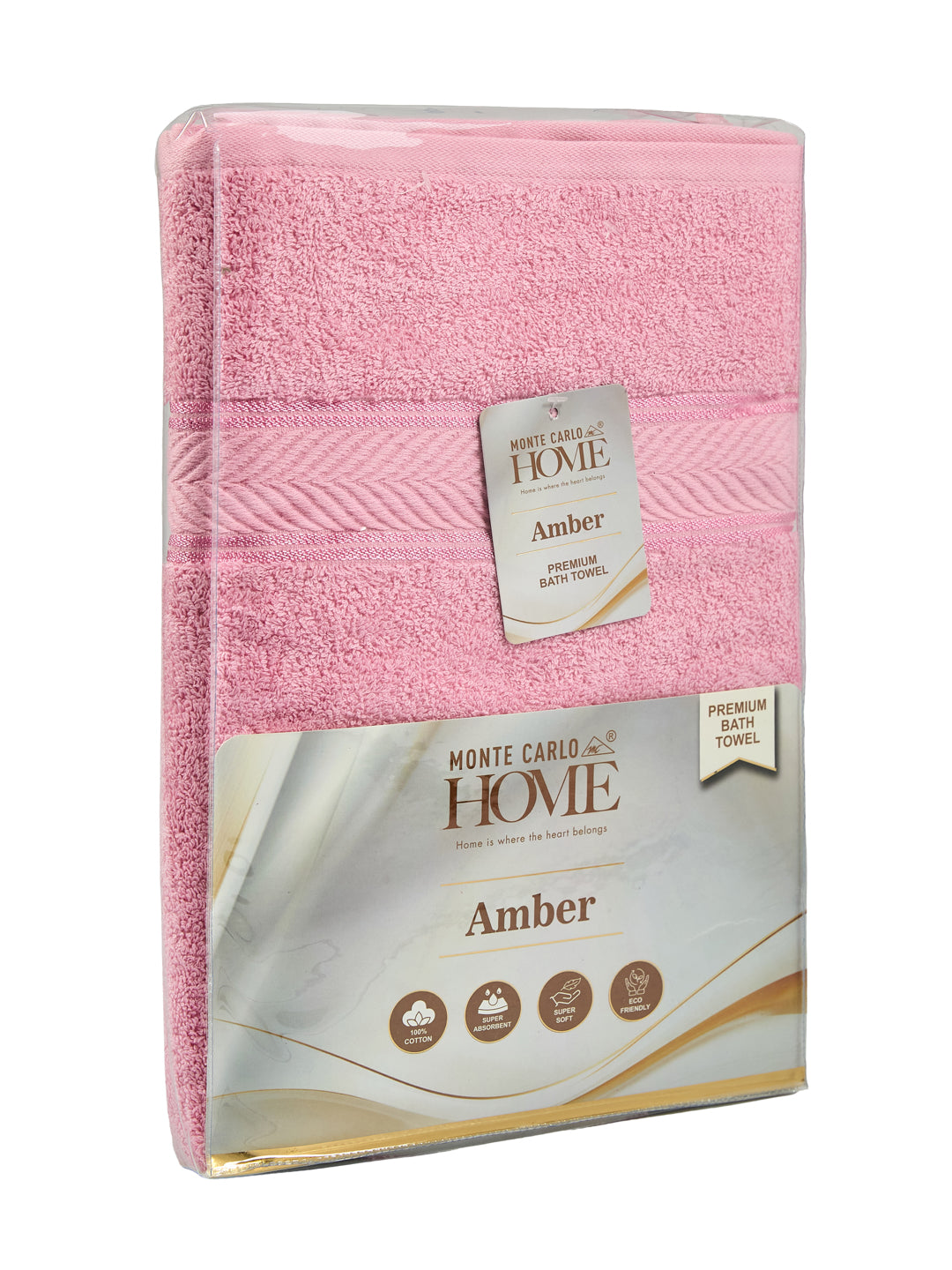 Premium Prism Pink 100% Cotton Solid 525 GSM Bath Towel Amber 1 Pc Pvc Pack