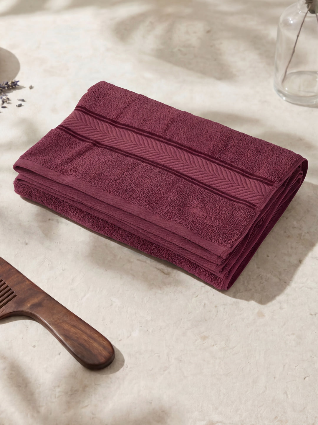 Premium Maroon 100% Cotton Solid 525 GSM Bath Towel Amber 1 Pc Pvc Pack